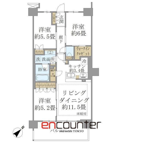 BRILLIACITY 石神井公園 ATLAS 6号棟(3LDK/5階)の間取り写真