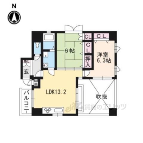 オーキッド山下(2LDK/6階)の間取り写真