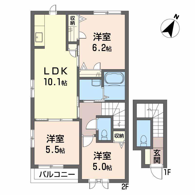 リバーサイド中野A棟(3LDK/2階)の間取り写真
