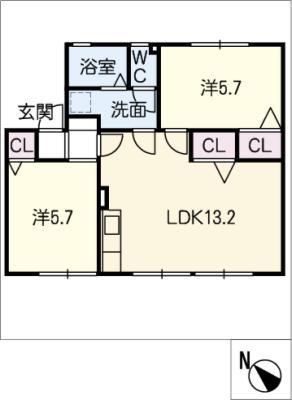 メゾンエルフB(2LDK/1階)の間取り写真