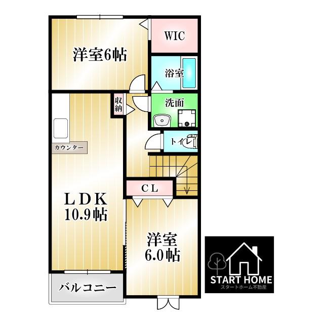 コンフォール矢三C(2LDK/2階)の間取り写真
