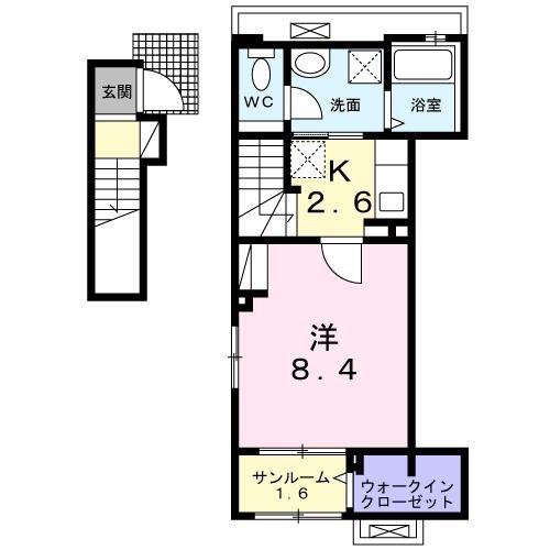 シャルモントゥIII(1K/2階)の間取り写真