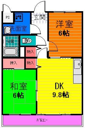 ナカモリハイツ(2DK/1階)の間取り写真