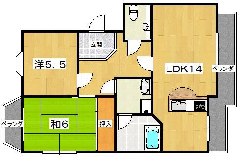 ドミシル並川(2LDK/2階)の間取り写真