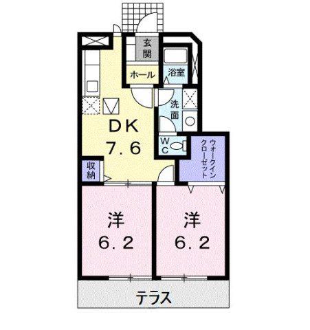 メゾンディオールIIB(2DK/1階)の間取り写真