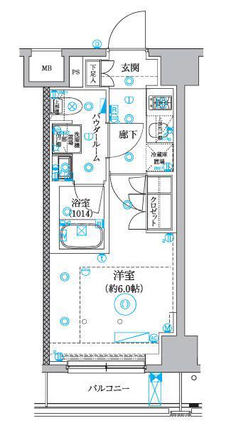 セジョリ横浜睦町(1K/6階)の間取り写真
