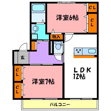 アデアコート(2LDK/2階)の間取り写真