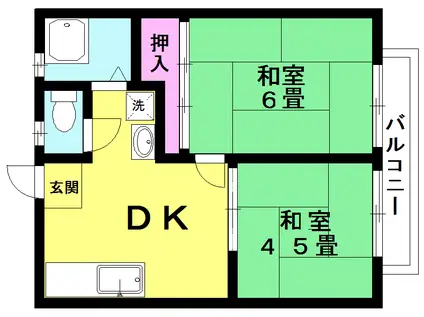 日の出サカウエハイツ(2DK/2階)の間取り写真