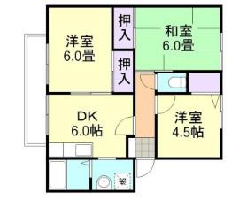 プロムナードA棟(3DK/1階)の間取り写真