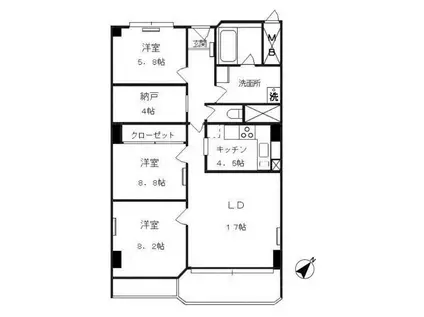 麹町三番町マンション(3SLDK/8階)の間取り写真