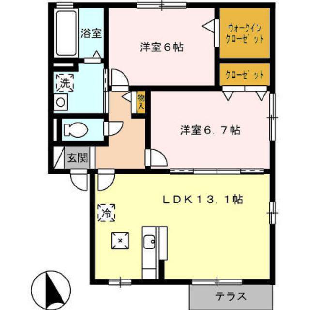 シュロス.眉山A・B(2LDK/1階)の間取り写真