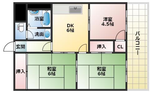 麻野ビル(3DK/6階)の間取り写真