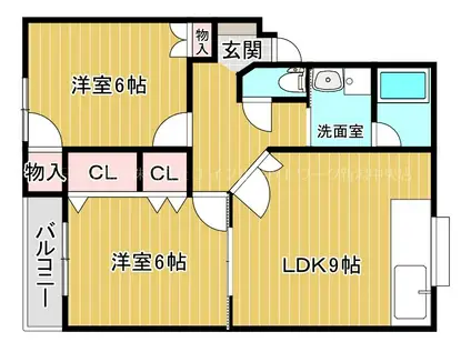 ライム・ライトII(2LDK/1階)の間取り写真