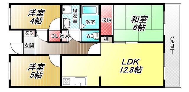 カサベルデ大正(3LDK/3階)の間取り写真