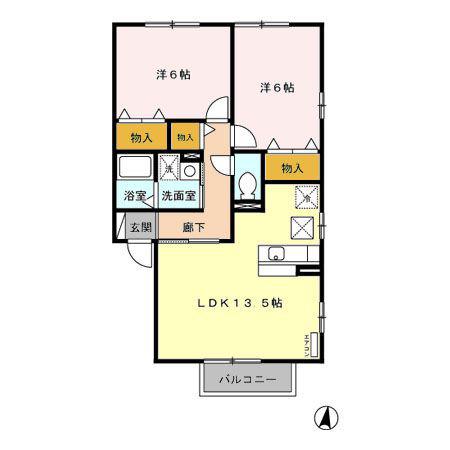 クレールヴィラ三和 A/B/C(2LDK/1階)の間取り写真