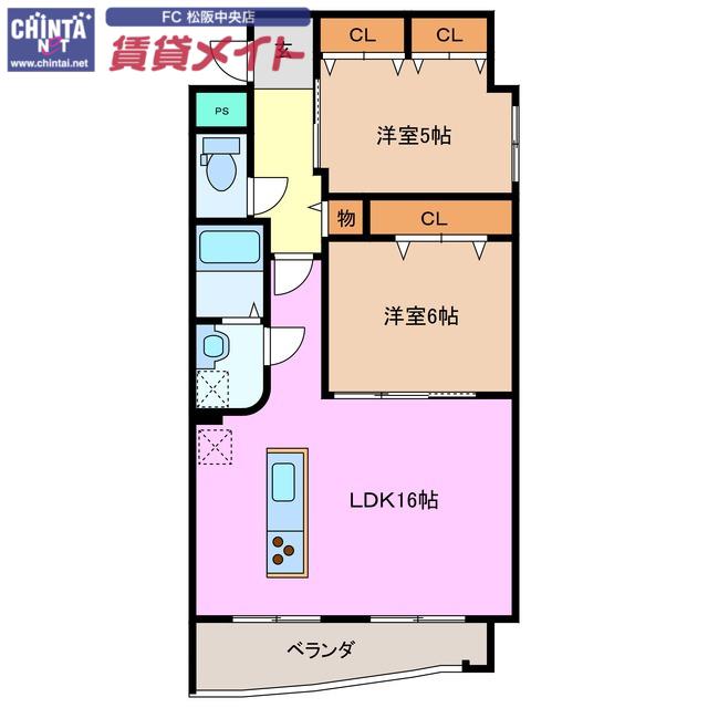 ル・クール(2LDK/4階)の間取り写真