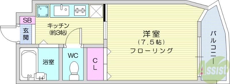 旭サークルコンフォート(1K/4階)の間取り写真