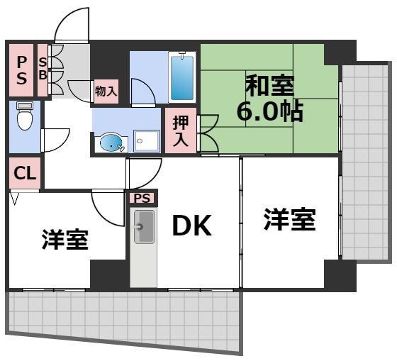 第一玉造(3DK/5階)の間取り写真