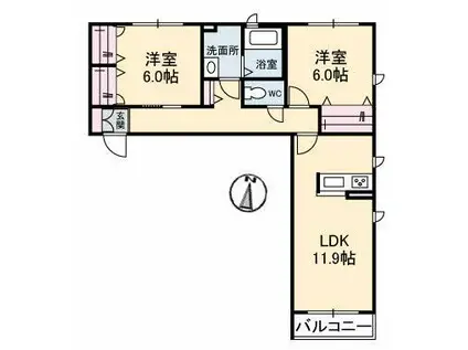 アミコート和木(2LDK/2階)の間取り写真