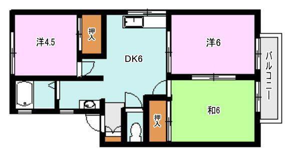 コンフォート伊敷台(3DK/2階)の間取り写真