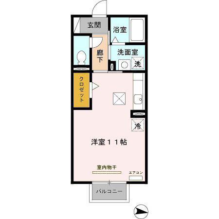 フリージア ガーデン(ワンルーム/1階)の間取り写真
