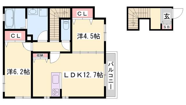 サンサージュ加納原田II(2LDK/2階)の間取り写真