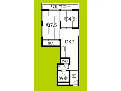 住吉団地10号棟(2LDK/11階)の間取り写真