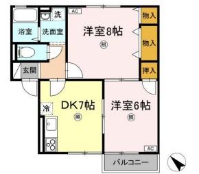 メゾングレース(2DK/2階)の間取り写真