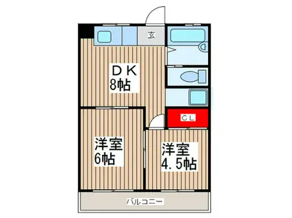 TKマンション(2DK/1階)の間取り写真