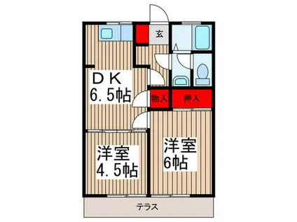 アルプスシティII(2DK/1階)の間取り写真