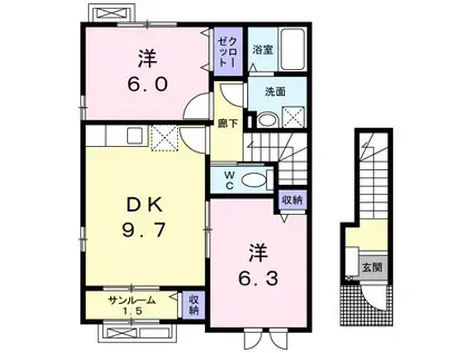 アドバンセル(2DK/2階)の間取り写真