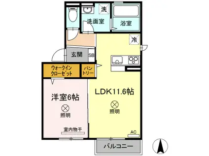 グランフェリス(1LDK/2階)の間取り写真