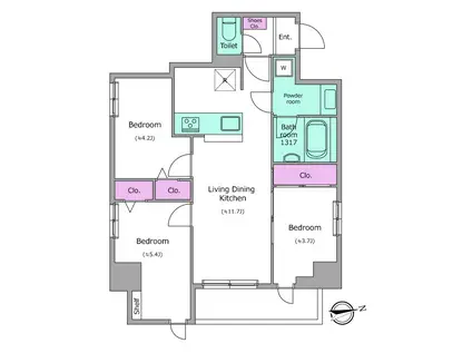 ドゥーエ日暮里III(3LDK/4階)の間取り写真