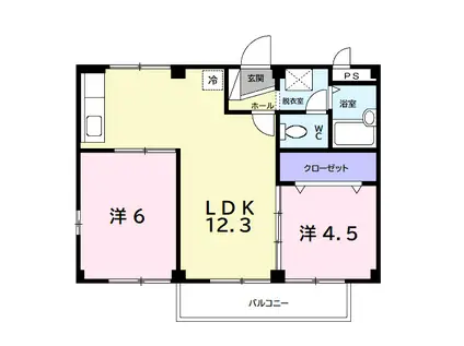 セントラルハイツB(2LDK/2階)の間取り写真
