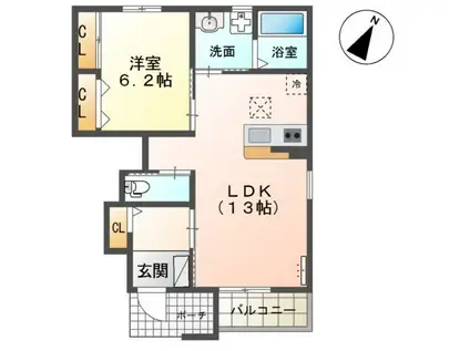M&M壱番舘(1LDK/1階)の間取り写真