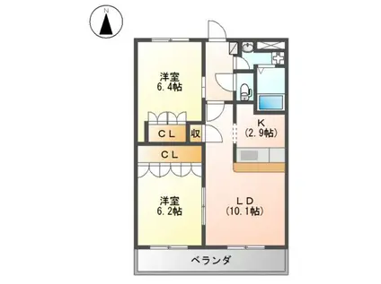 アルカディアA棟(2LDK/2階)の間取り写真