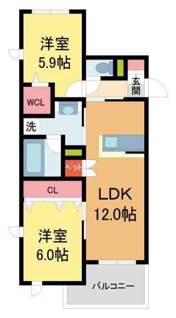 ブルーメ夙川(2LDK/2階)の間取り写真