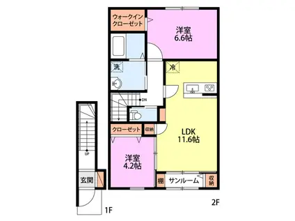 シャンス中曽根(2LDK/2階)の間取り写真