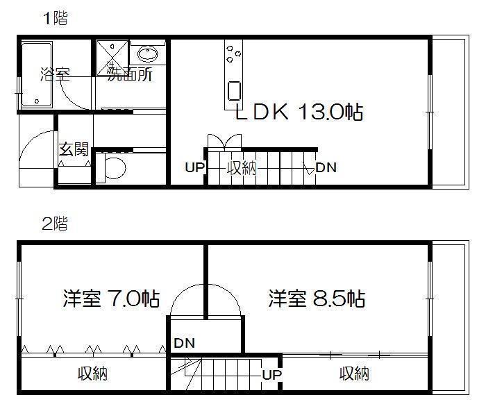 コーポラフィーユ B(2LDK/1階)の間取り写真