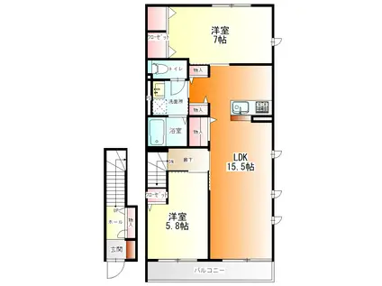 COCOON PALACE C(2LDK/2階)の間取り写真