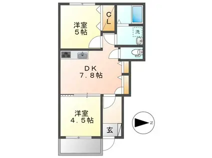 BONHOUR H(2DK/1階)の間取り写真