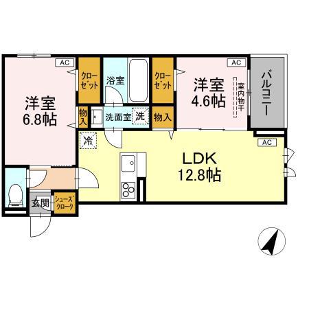 アセット-コート立川上砂町5丁目 A棟(2LDK/2階)の間取り写真