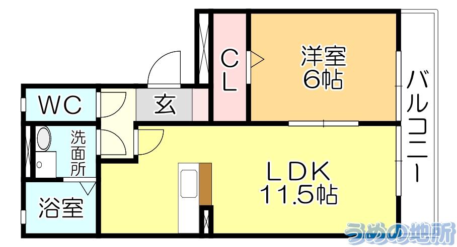 リーベ B棟(1LDK/3階)の間取り写真