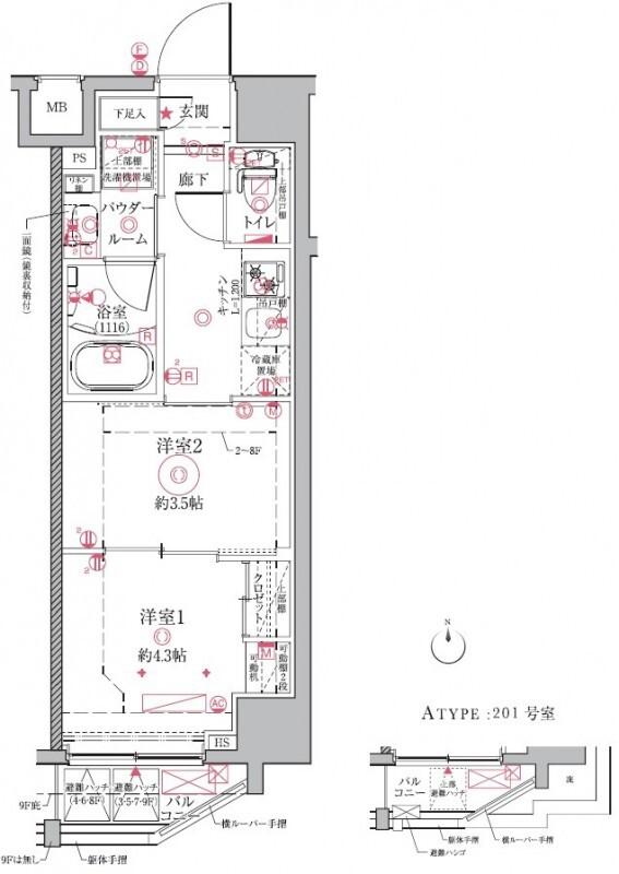 クレイシアIDZ祐天寺(2K/9階)の間取り写真