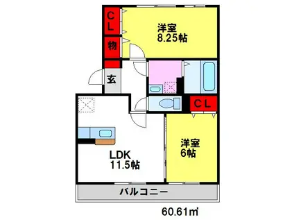 ウィスタリア(2LDK/3階)の間取り写真