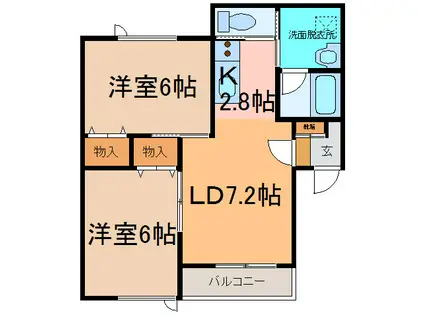 ノーストピアB(2LDK/1階)の間取り写真