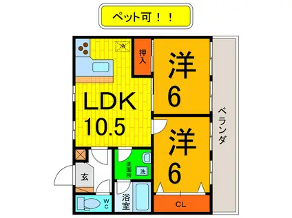 岡ビル(2LDK/2階)の間取り写真