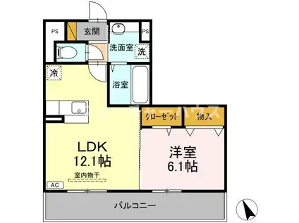 サクラテラス自由ヶ丘(1LDK/2階)の間取り写真