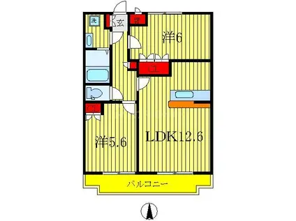 グランベル・ハウスI(2LDK/2階)の間取り写真