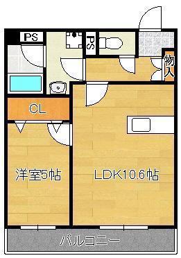 秋桜中間(1LDK/5階)の間取り写真